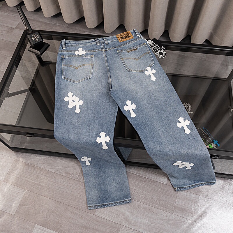 Foreign Trade Klorin Correct Version White Cross Patch Unisex Straight-Leg Denim Pants for Spring and Autumn Foreign Trade Klorin Correct Version White Cross Patch Unisex Straight-Leg Denim Pants for Spring and Autumn
