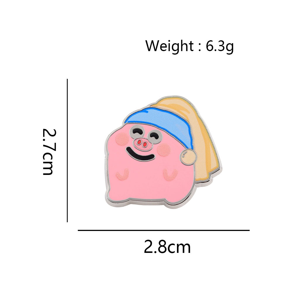 Girl with Pearl Earrings Enamel Badge Cartoon Pig Metal Brooch Cross-Border Hot-Selling Backpack Accessory Wholesale
