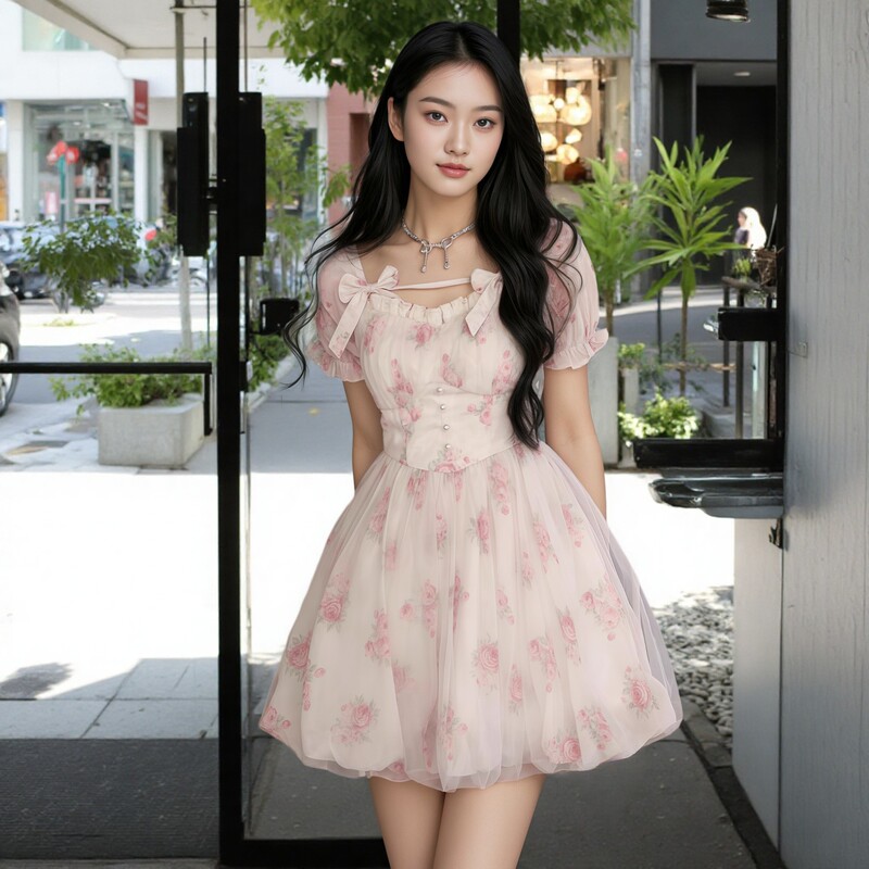 French Sweet Floral Chiffon Dress for Women, Waist-Cinching, Fairy-Like Petite, High-End Design Princess Short Dress French Sweet Floral Chiffon Dress for Women, Waist-Cinching, Fairy-Like Petite, High-End Design Princess Short Dress