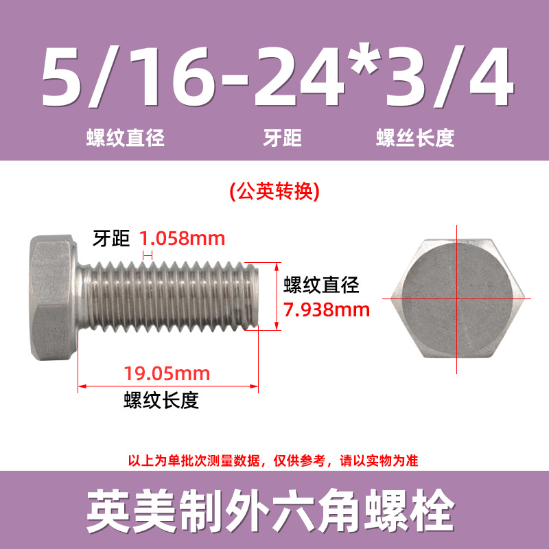 細歯美製304ステンレス外六角ねじ10-32美標ねじ英製六角ボルト1/4-28