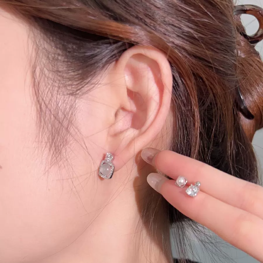 零尚精致猫眼石多件套耳钉女925纯银针小众轻奢高级感设计ins耳饰