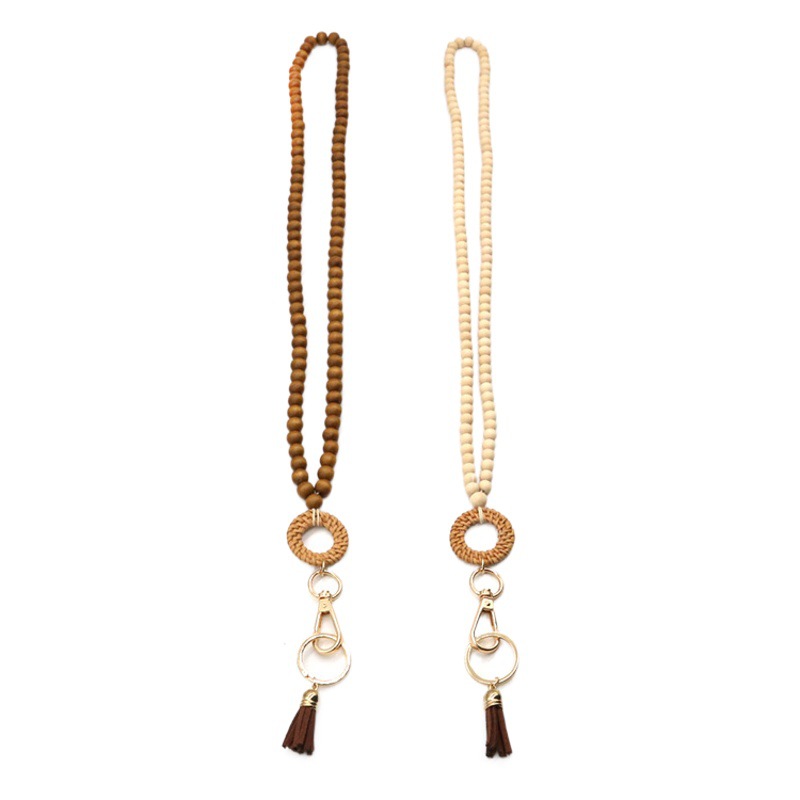 Transfronterizo nuevo estilo nórdico collar de cuentas de madera cordón colgante escuela marca fábrica tarjeta permiso de trabajo llavero colgante al por mayor