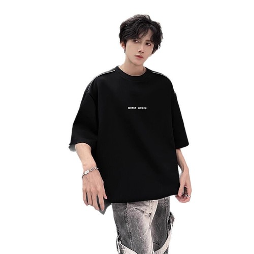 320 Heavyweight American Street Style White T-shirt for Men Trendy High-End Summer Cleanfit Short-Sleeve Shoulder-Padded Seven-Sleeve