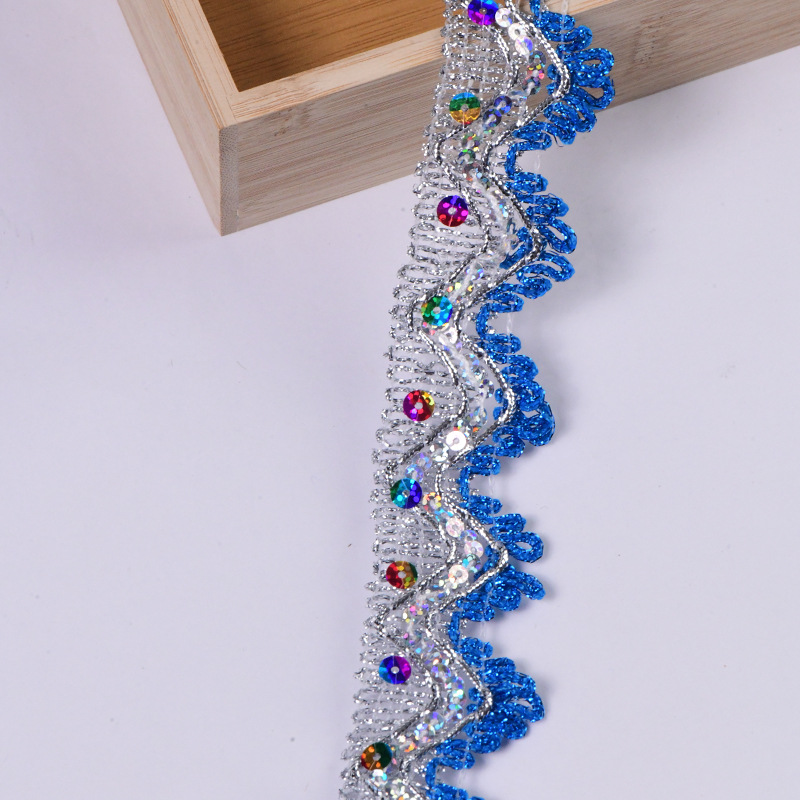 Venta directa de fábrica, suministro puntual de seda de oro y plata, lentejuelas, encaje, accesorios de ropa, cortinas, decoración de ropa de baile