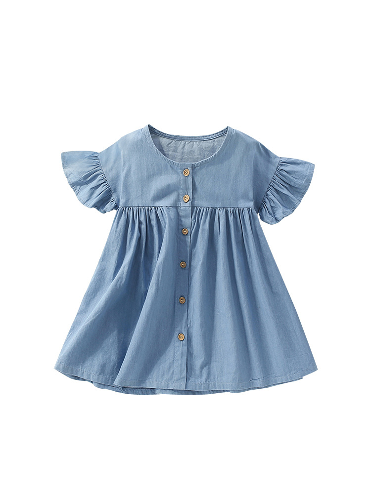 Transfronterizo malwee niñas jeans verano nuevo estilo europeo y americano niño de cuello redondo vestido de niña de manga corta