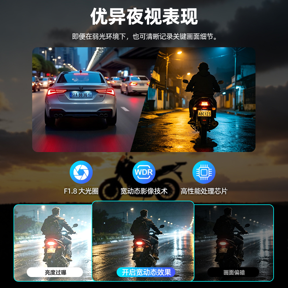 Cross-Border Motorcycle Dashcam 2K High-Definition Waterproof Wide-Angle Loop Recording Camera Source Manufacturer Wholesale