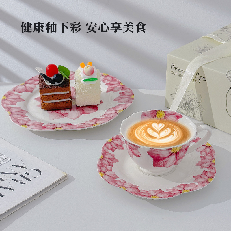 Taza de café y platillo Juego de cerámica Té de la tarde Hogar de alta gama Estilo pastoral Cerámica Taza de café Plato de punto Plato