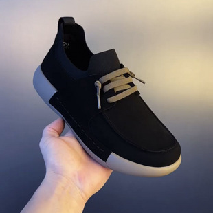 Men's 2024 Autumn New Soft Leather Breathable Business Sports Casual Shoes Slip-on Round Head Fashion All-match Board Shoes