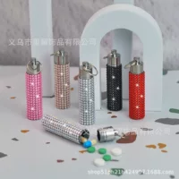 Портативная таблетница со стразами, нержавеющая сталь, 7,5×1,7 см, лёгкая 19 г