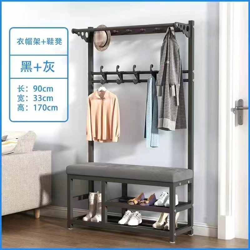 업그레이드 된 블랙 랙 회색 표면 90CM (행거 + 신발 의자)