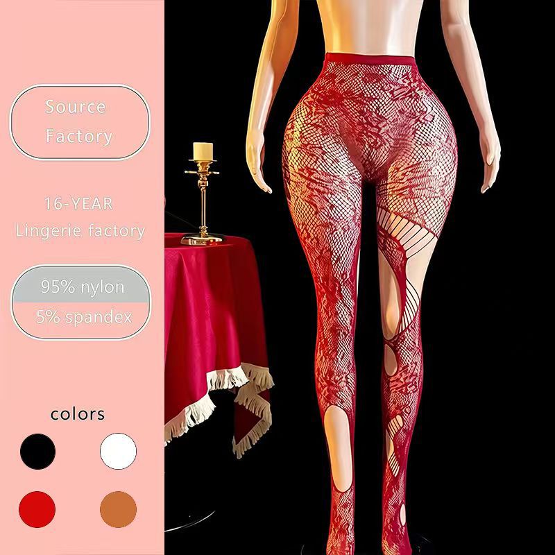 Yue Die European and American Fishnet Stockings Foreign Trade Factory Wholesale Rose Hollow Irregular Women's Stockings Gothic Sexy Lingerie WK99