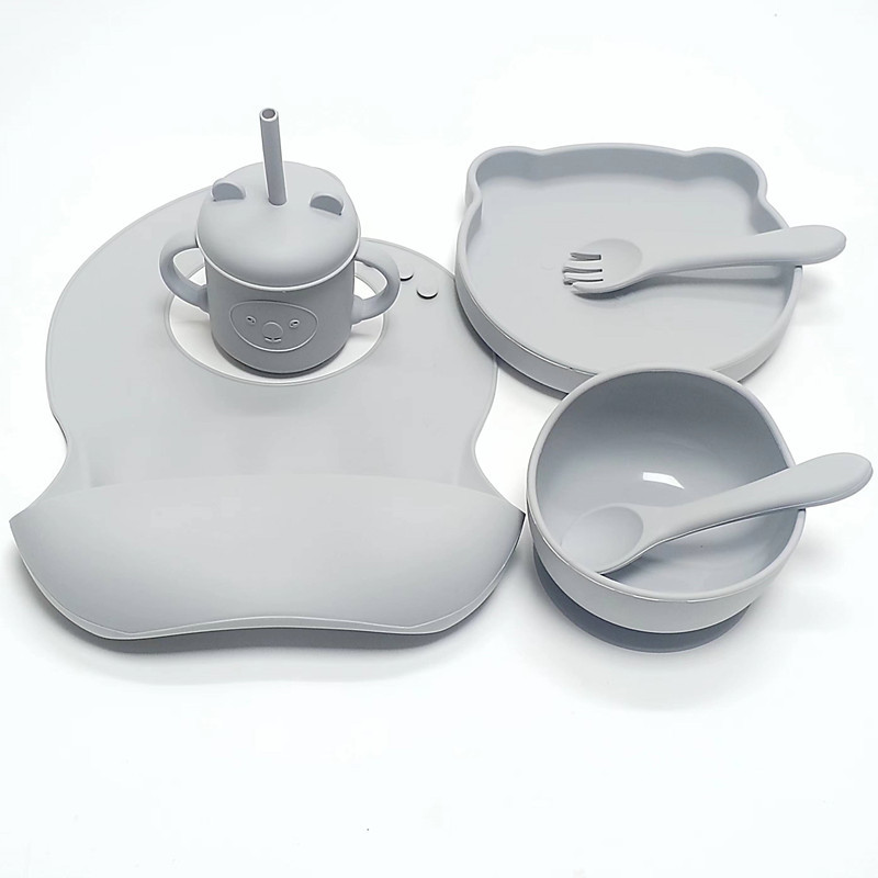 실버 그레이 (리틀베어 1칸 실리콘 접시 + 어린이 그릇 + 턱받이 + 컵 + 풀 실리콘 + 스푼 + 포크)