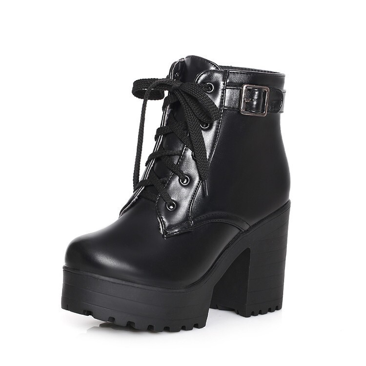 2022 European and American Thick-Soled High-Heeled Lace-Up Belt Buckle Martin Boots Large Size Women's Boots Factory Direct Sale 2022 European and American Thick-Soled High-Heeled Lace-Up Belt Buckle Martin Boots Large Size Women's Boots Factory Direct Sale
