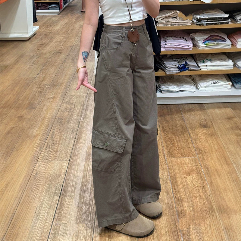 American Retro Workwear Wide-Leg Pants High-Waisted Slimming Cool Style Multi-Pocket Petite Wide-Leg Jeans for Women American Retro Workwear Wide-Leg Pants High-Waisted Slimming Cool Style Multi-Pocket Petite Wide-Leg Jeans for Women