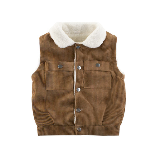 Spring children's clothing children's vest new style 2024 boys' lambswool plus velvet baby clothing warm tops