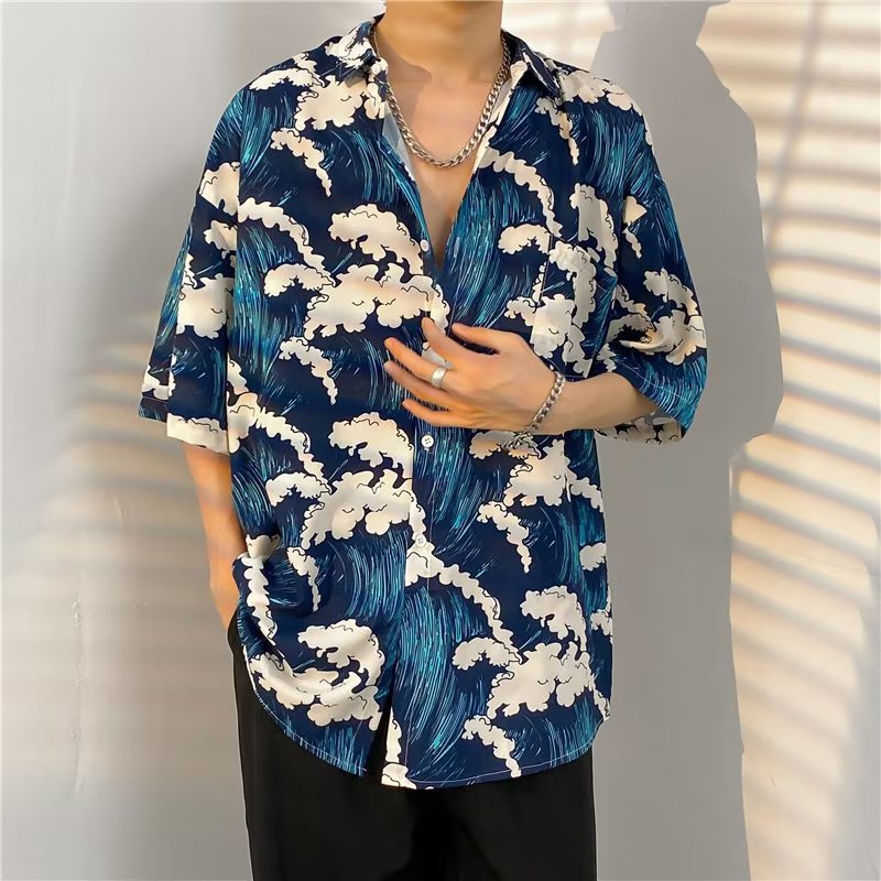 Hong Kong estilo Retro Vintage floral camisa manga corta Estilo Hawaiano tailandés diseño Ruan guapo camisa suelta para hombres y mujeres