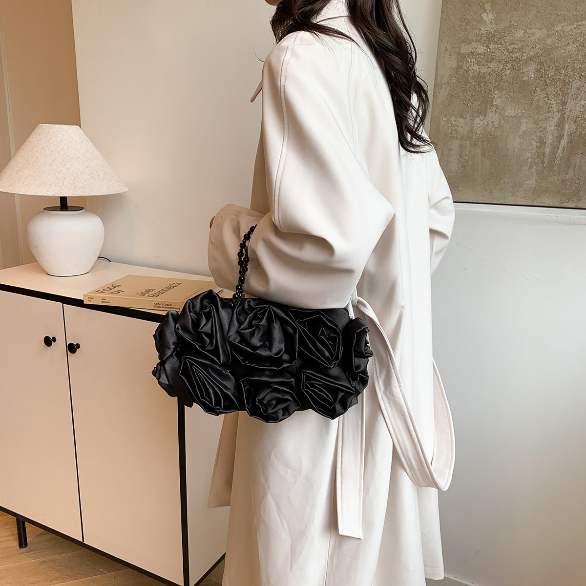 138g Weight Polyester Cotton Lining Material Zipper Closure Type Double Handle Strap Type Handbag, Evening Bag Bags Type Party Occasion Lace Material Flower Pattern Spring&Summer Season Women's Gender Elegant Style Pillow Shape Shape Black Red Lace Flower Pillow Shape Evening Bags 8