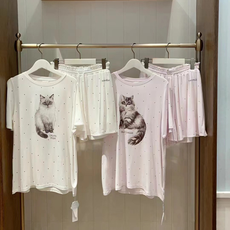 Pajamas for Women, Summer Home Clothes Set, Ragdoll Cat Short-Sleeved T-Shirt Shorts 2-Piece Set That Can Be Worn Outside, Breathable and Fresh