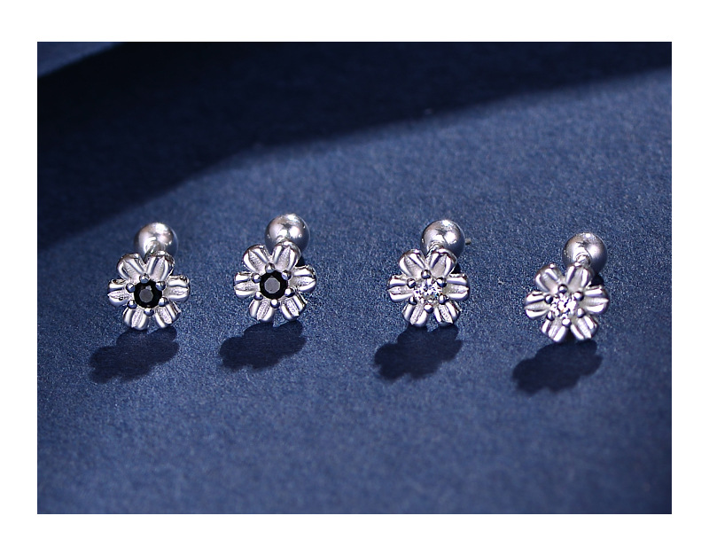 Fashion Flower Silver Plating Inlay Zircon Ear Studs 1 Pair