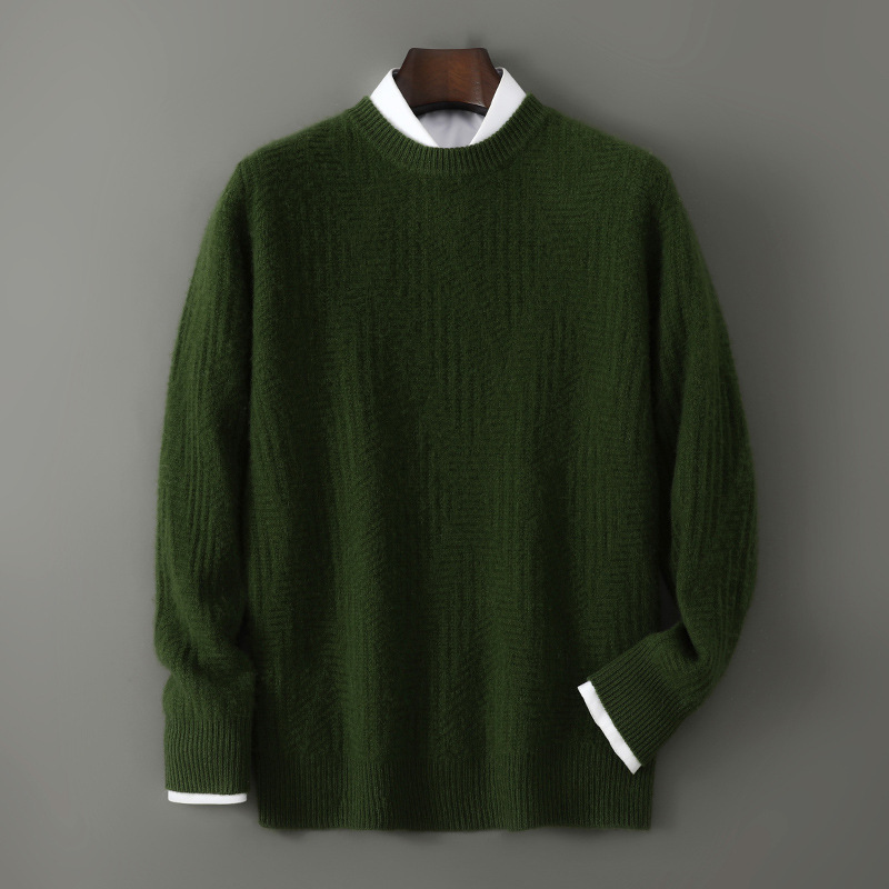 100% Australian Merino Wool Sweater Men's Round Neck Jacquard Thickened Long Sleeve Knitted Warm Sweater Bottoming Shirt for Men