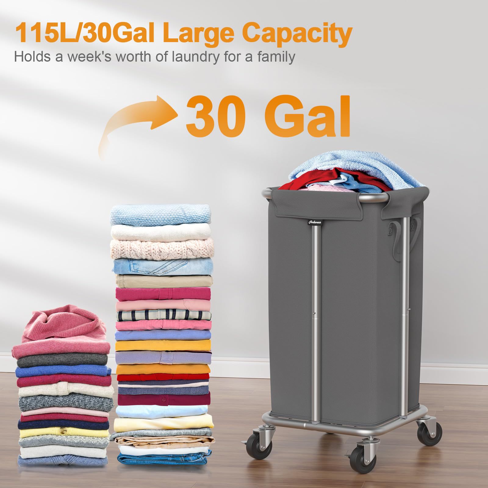 115L Laundry Basket with Wheels, Removable and Machine Washable Liner for Laundry Room Bedroom Bathroom Dorm