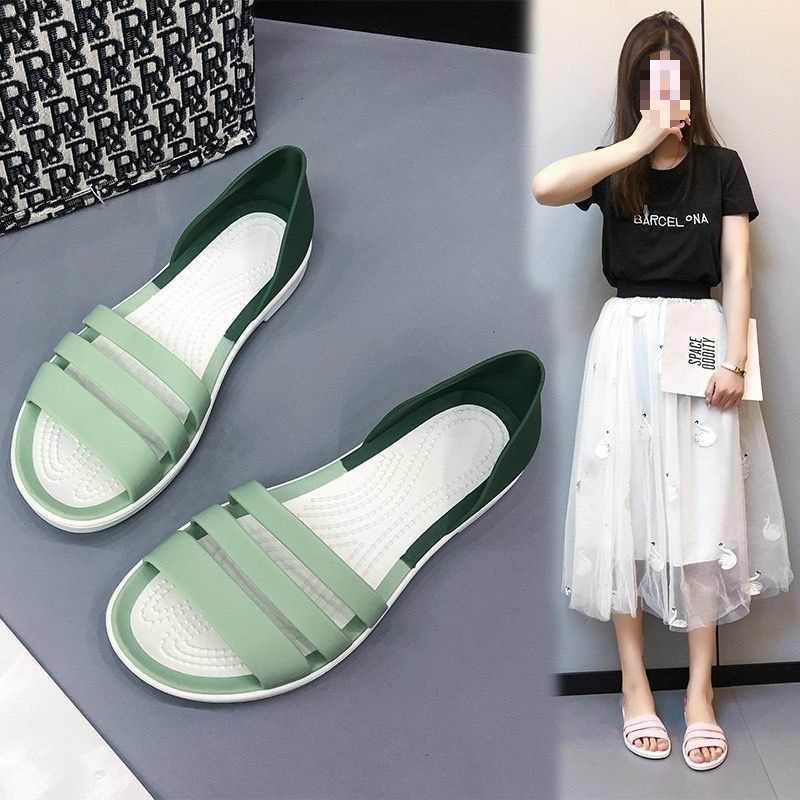 2025 Summer Contrast Color Candy Outdoor Open Toe Fish Mouth Lazy Slip-On Waterproof Beach Flat Women's Sandals