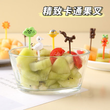 创意卡通儿童水果叉一次性叉子塑料水果签套装可爱动物便当签