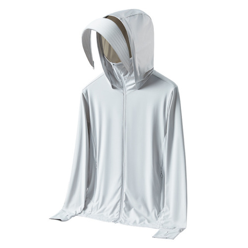 Original yarn ice silk sun protection clothing for women with removable brim, cool feeling, anti-UV long-sleeved outdoor cycling couple sun protection clothing