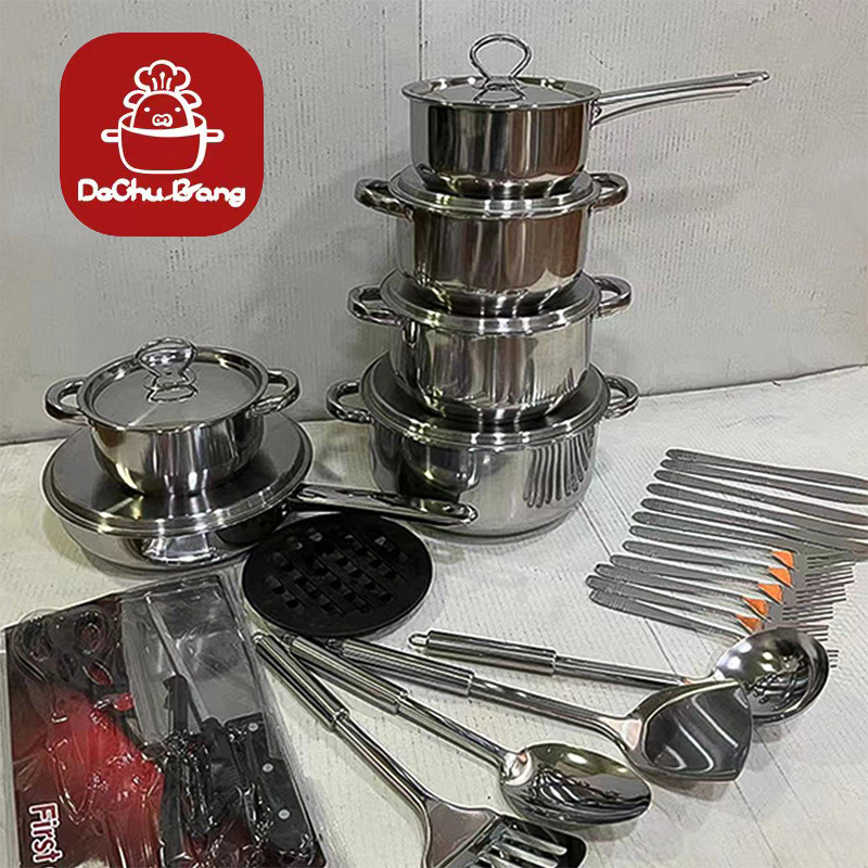 Fuente transfronteriza de olla de acero inoxidable engrosada y de fondo múltiple 15pcs combinación de olla de cocina 35pcs pot