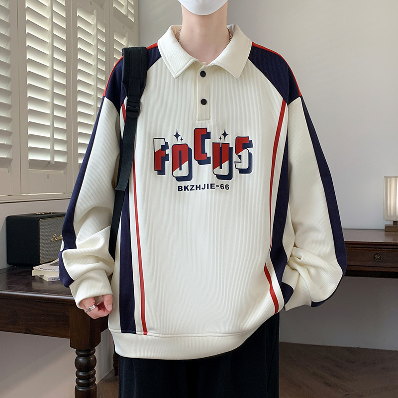 2025秋季青少年男孩长袖休闲卫衣时尚百搭圆领polo上衣宽松潮流|undefined