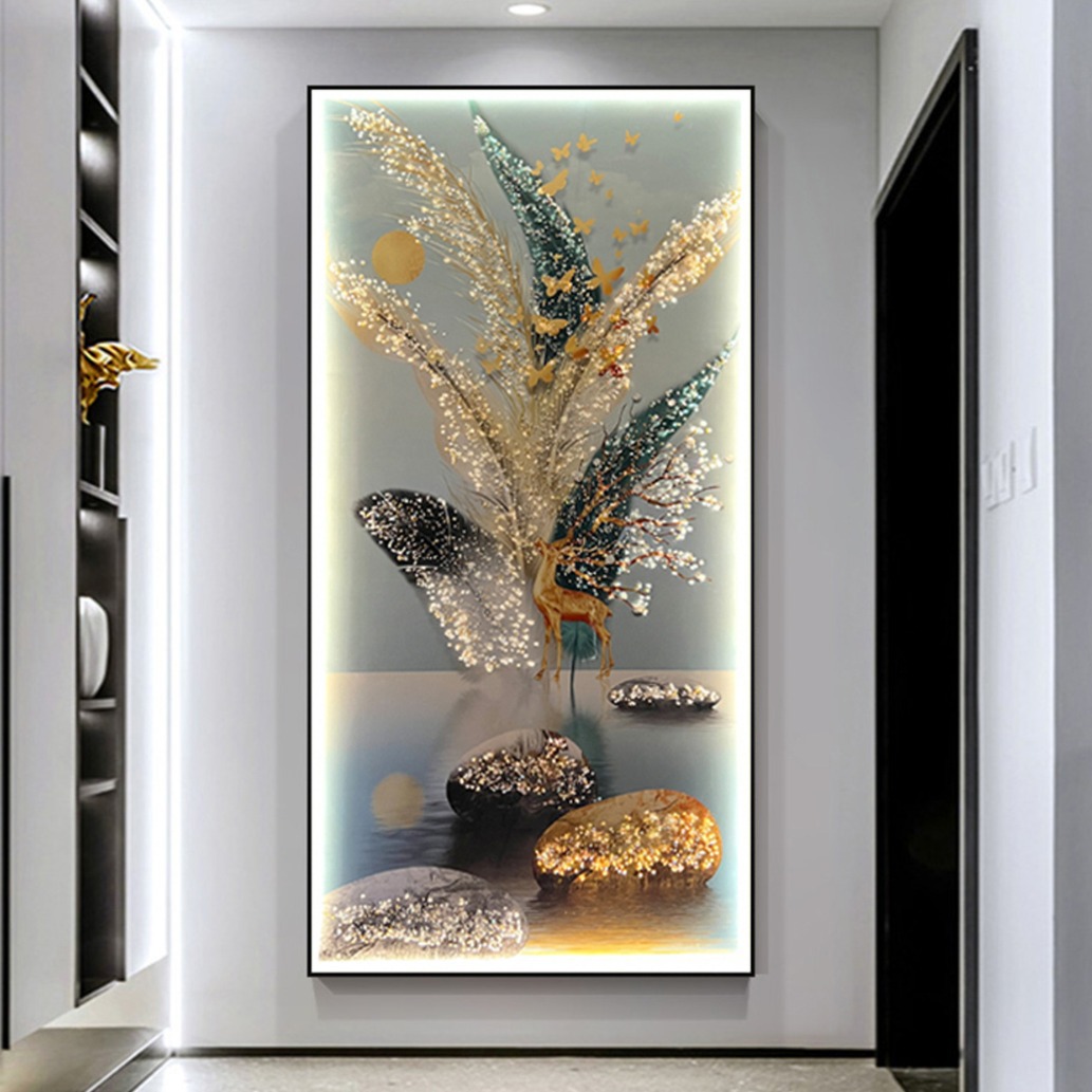 Modern Accessible Luxury Entrance Hall Decorative Painting, High-End Led Light Painting, Corridor Aisle Hanging Painting, Living Room Mural