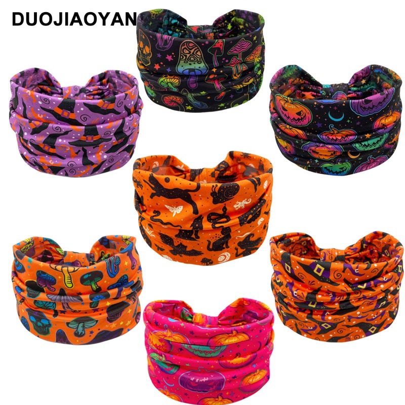 Halloween Printed Headband With Spooky Pumpkin Pattern Design_voghion.com