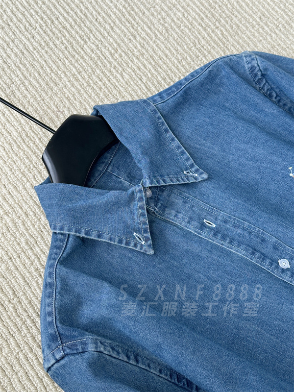 松弛调性 全棉牛仔自然水洗蓝刺绣休闲百搭衬衫外套女秋|undefined