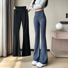 女性用マイクロフレアシャークパンツ、2025年春秋の新作ベルベットハイウエストスリムタイトブラックヨガフレアパンツ