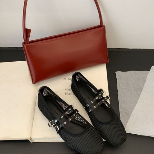 Hollow mesh face sandals for women, 2025 spring new cool one-strap round head flat shallow Mary Jane single shoes