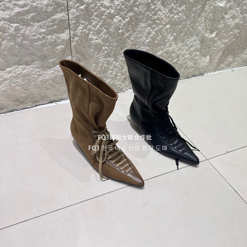 FQ3 real shot GUGUWU French-style pointed-toe niche design stiletto heel ankle boots for women 2026 retro lace-up slim boots FQ3 real shot GUGUWU French-style pointed-toe niche design stiletto heel ankle boots for women 2026 retro lace-up slim boots