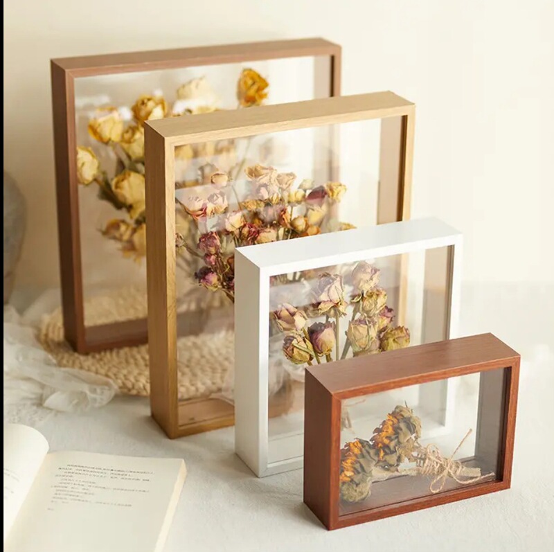 Natural Wood Acrylic Dried Flower Photo Frame Picture Frame Display Stand Wholesale Floating Bookmark DIY Collection
