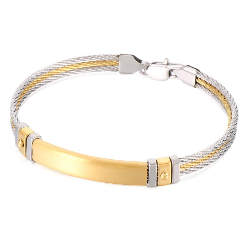 Haoyi fuente de joyería directa de fábrica de titanio cable de acero trenzado de tres hileras pulsera de cuerda de alambre curvo marca grabado