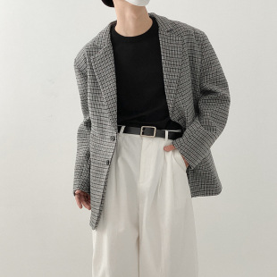 Korean Style Plaid Jacket Suit Loose Handsome Retro Jacket for Boys and Students Korean Style Fashionable Spring Suit
