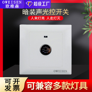 Type 86 sound and light control delay switch corridor panel induction two-wire household led energy-saving lamp 220V Sound Control switch