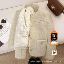 简约超好看羽绒内里小香风毛呢短外套女2025冬季新款优雅通勤上衣