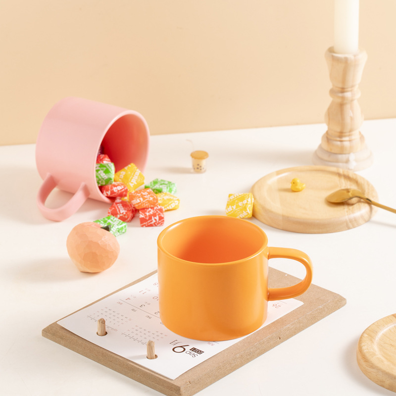 Taza de color caramelo taza de cerámica macarón taza de agua taza de café con taza de roble taza de cocina LOGO personalizado