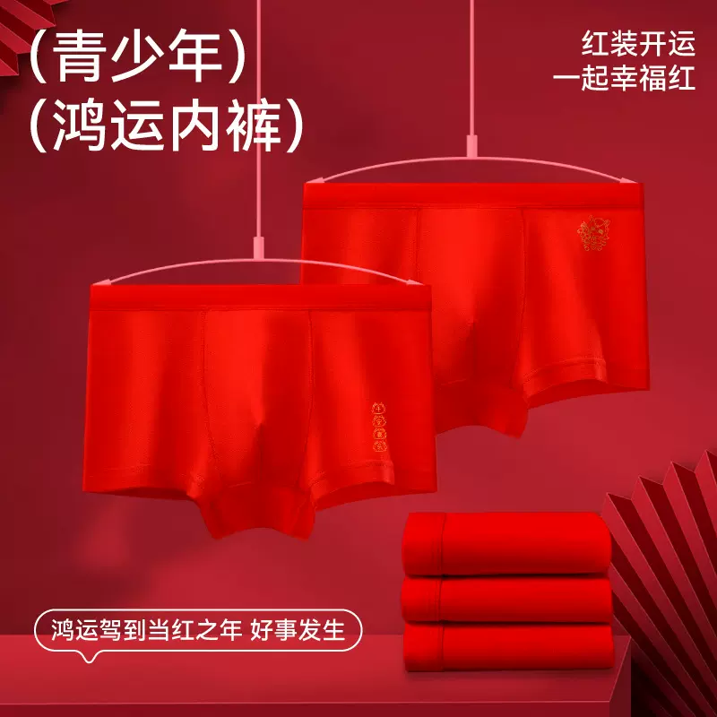 男童纯棉内裤平角裤7A级抗菌裆过年喜庆本命年大红儿童内裤四角裤