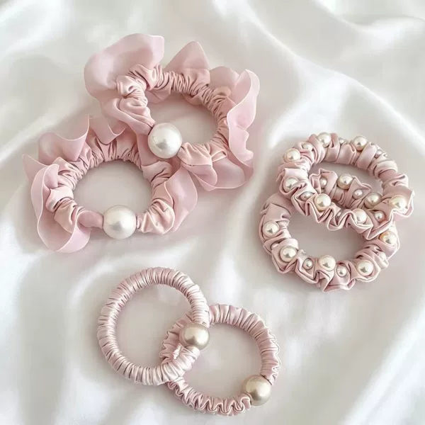 Korean-Style Pink Beaded Hair Tie for Women, New Simple High-Elastic Ponytail Hair Rope, Girl's Hair Accessory