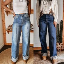 欧美跨境亚马逊女装 时尚休闲水洗弹力中腰直筒形牛仔裤89198