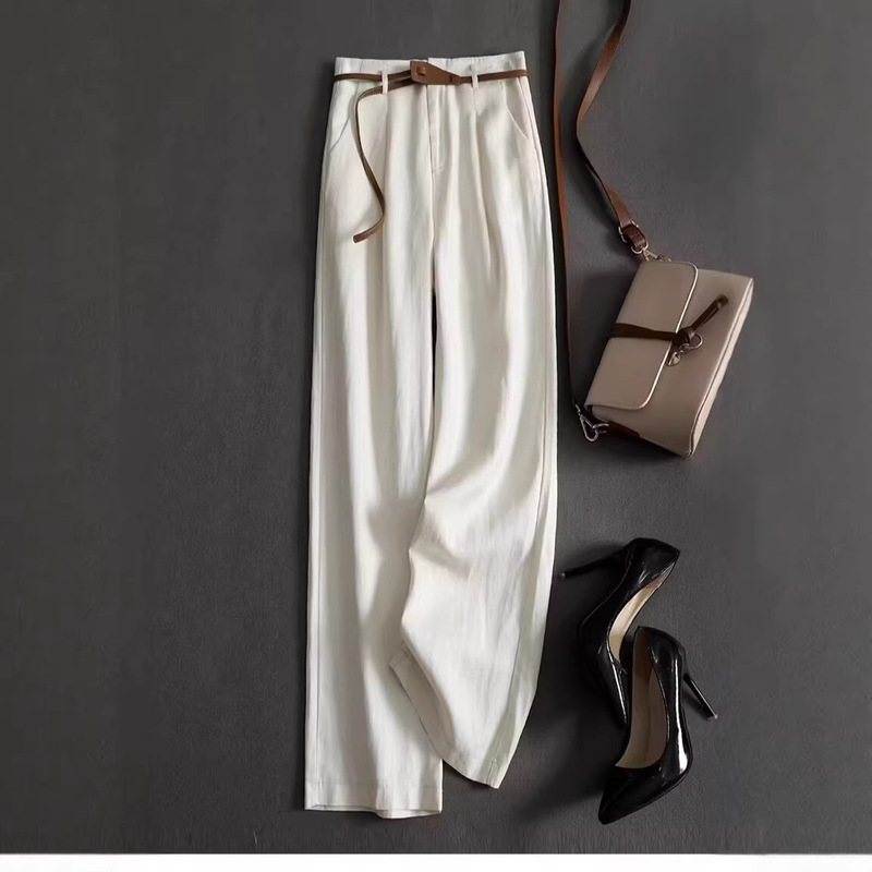 Brother's Boutique Quality Spring/Summer New Minimalist Style Loose High-Waisted Tencel Linen High-End Straight-Leg Wide-Leg Pants
