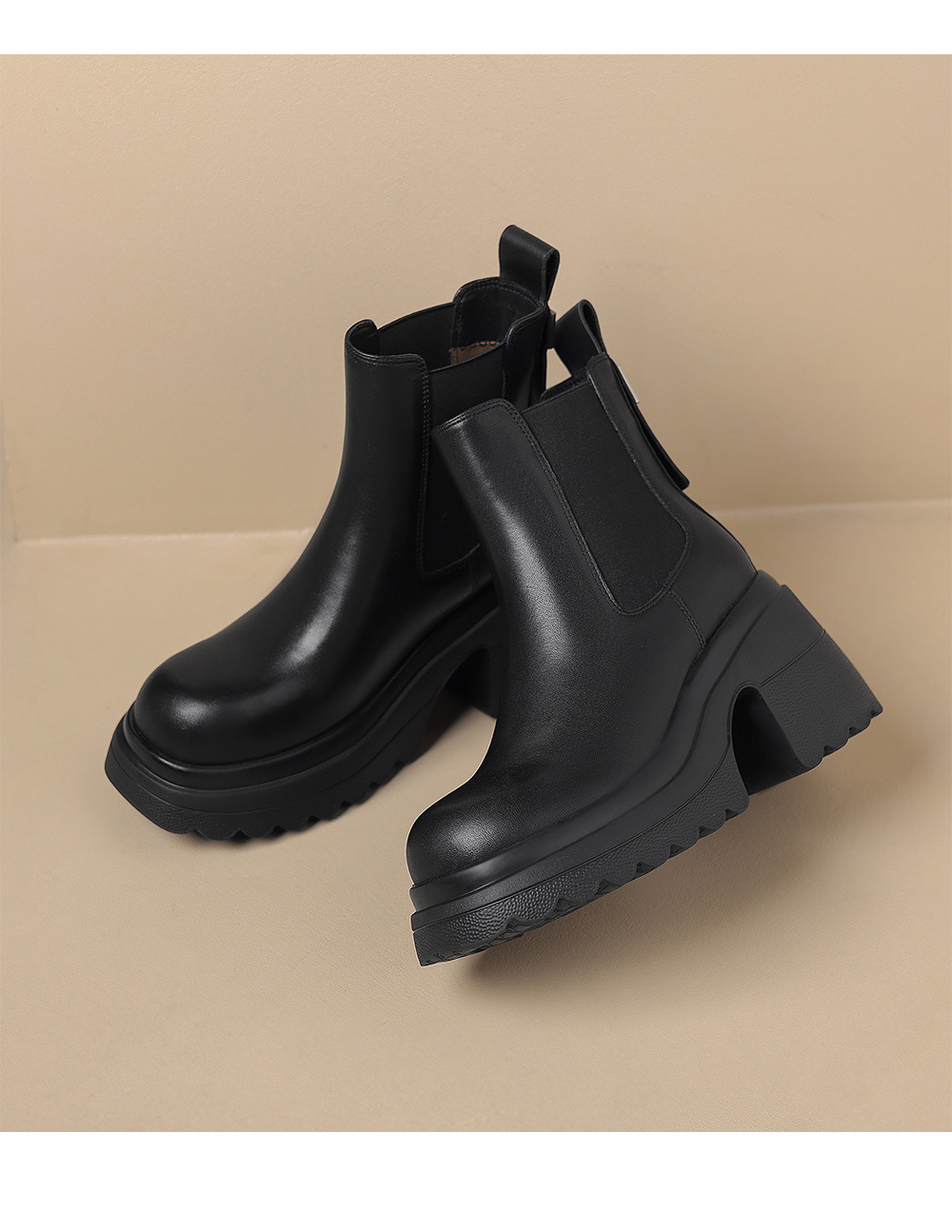 Boot Chelsea nữ da thật đế dày platform gót cao 9 cm mùa thu đông 2025 — Lớp lót đơn màu be, Lớp lót nhung đen, Lớp lót nhung màu be, Lớp lót đơn màu đen chi tiết 18