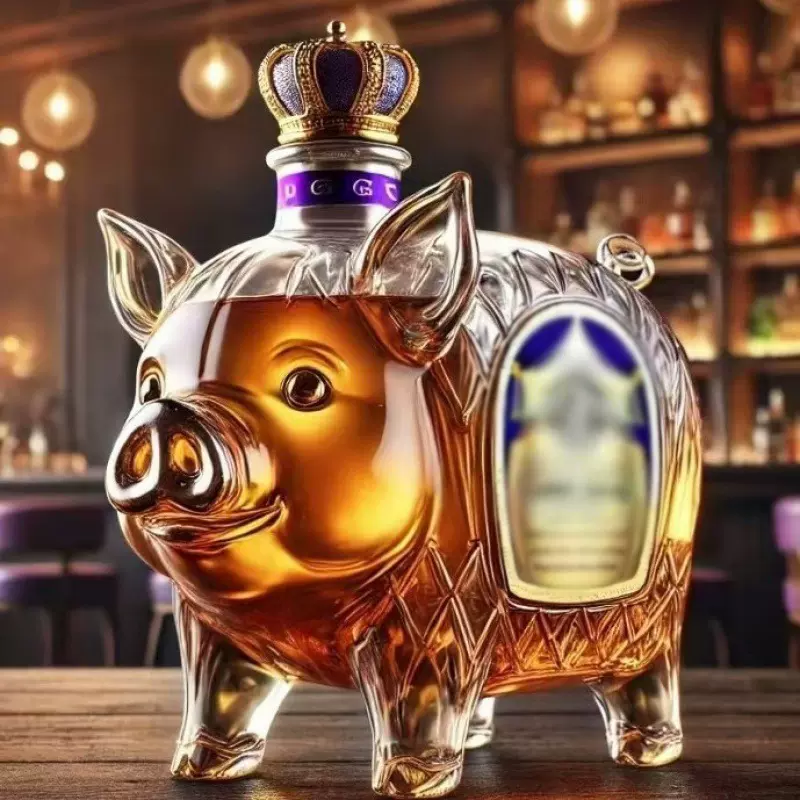 创意小猪威士忌酒瓶 有趣透明玻璃酒瓶红酒葡萄酒威士忌存放容器