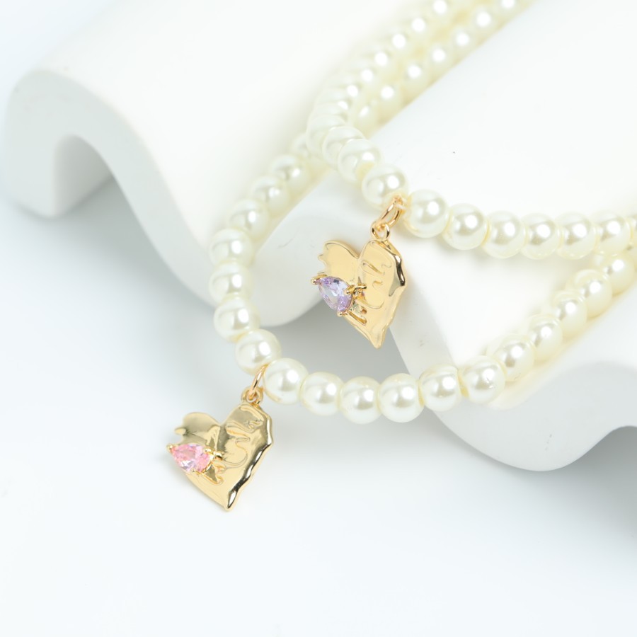 Cute Golden Heart Shape Inlaid Zircon Copper Pearl Necklace display picture 6