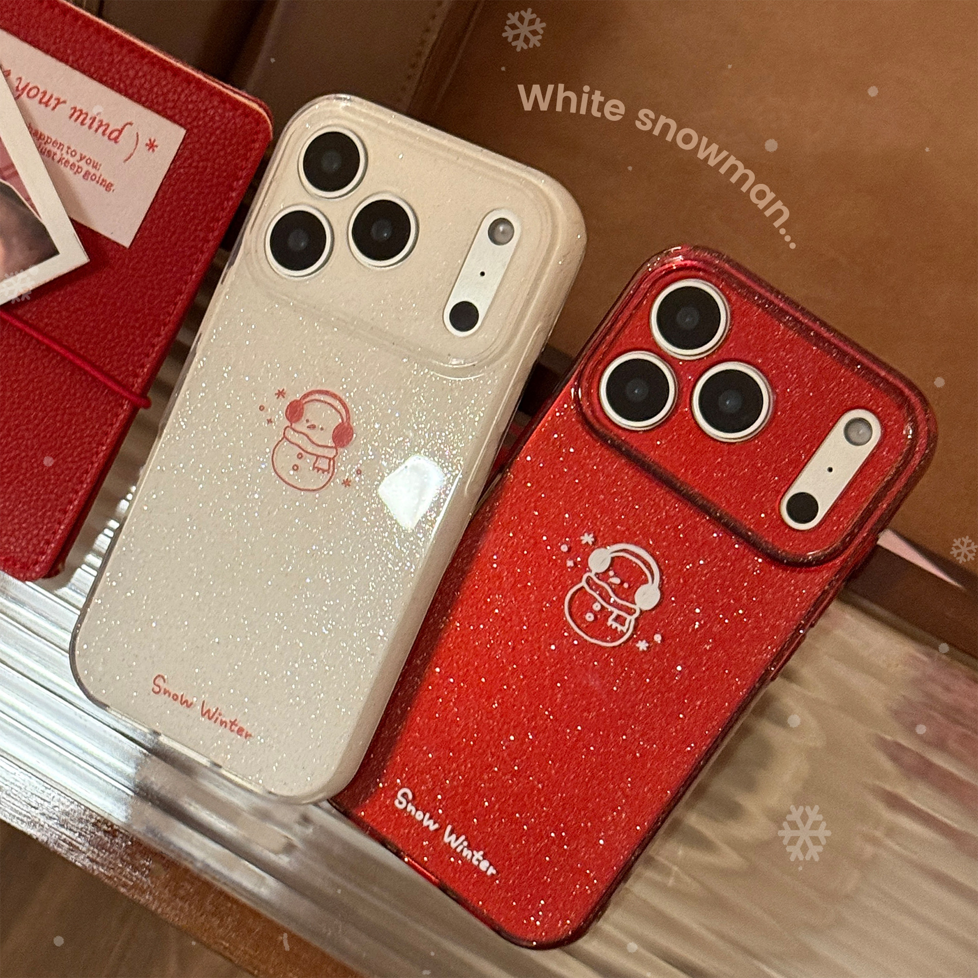 Protective Phone Case For IPhone 17 16 15 14 13 12 11 Pro Promax Plus Winter Snowmanmobile Phone Case Iphone17 Glitter Atmosphere All-inclusive Set_voghion.com